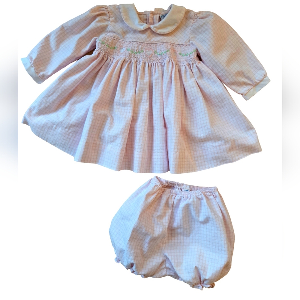 Vintage 1980s-1990s Friedknit Creations pastel pink plaid collared 2-piece set